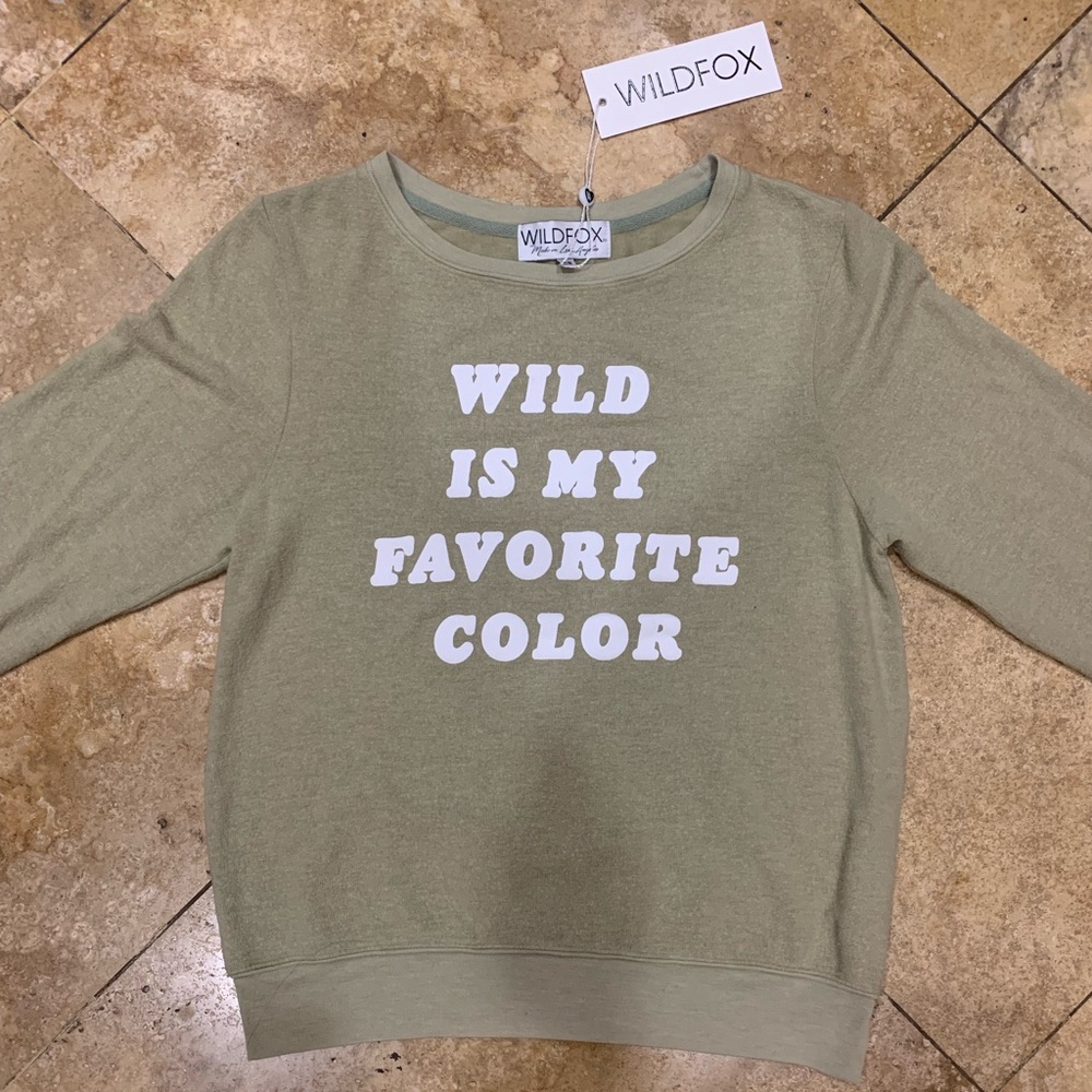 Wildfox Green White Letter Wild Is My Favorite Color Sweater